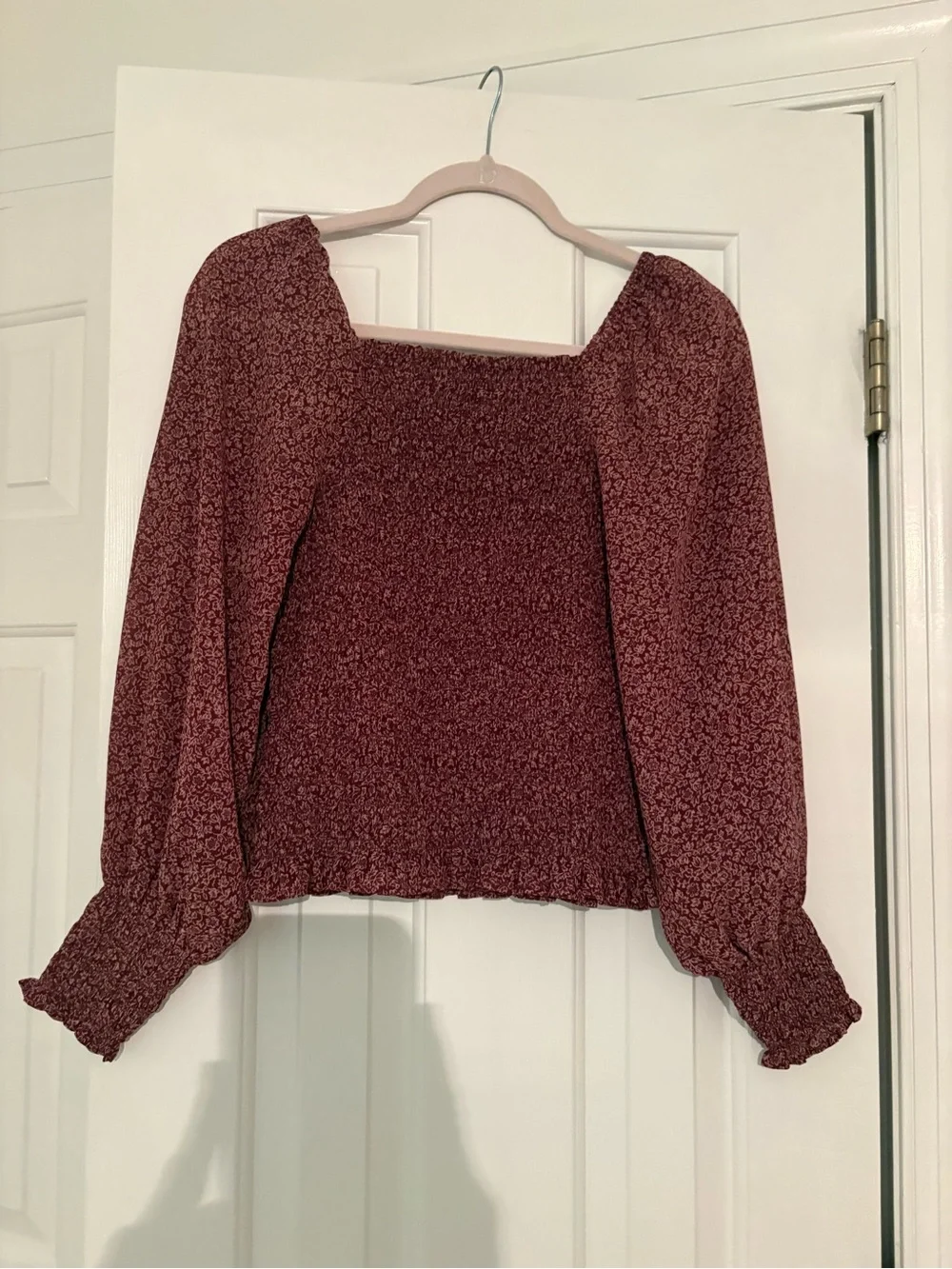 Madewell Lucie Smocked Square-Neck Long Sleeve Top in Dusty Mauve-xs